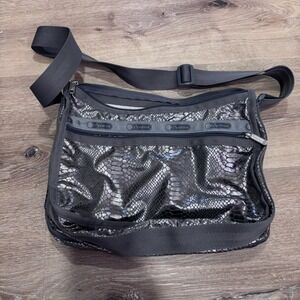LeSportsac Deluxe Everyday Bag Metallic Pewter Snakeskin Crossbody Handbag